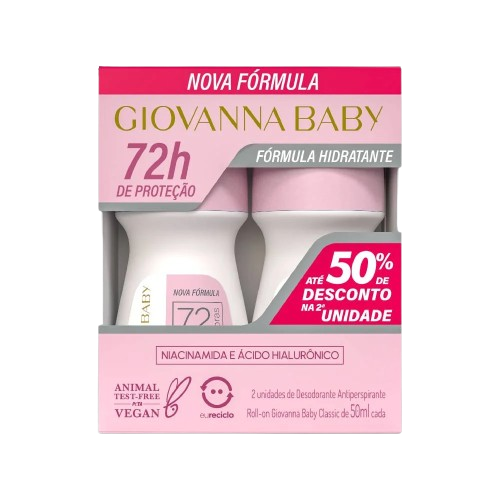 Giovanna Baby Kit Desodorante Roll-On Niacinamida e Ácido Hialurônico 2x50ml